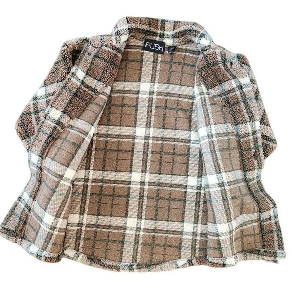 Cozy Plaid Teddy Jacket Brown Shearling Shacket – Size Small - Picture 9 of 9